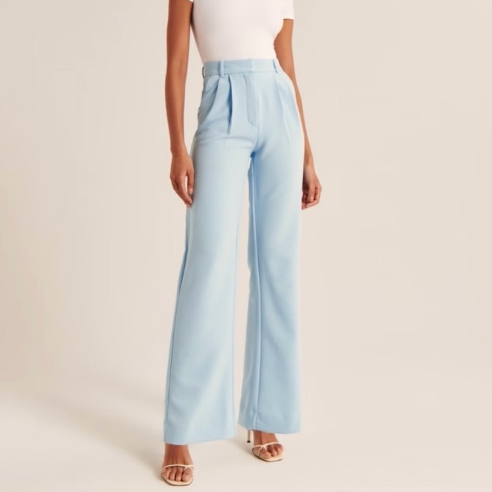 Elegant Light Blue Women's High-Waisted Pants
